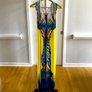 ONE WORLD NWT yellow + blue + multicolor summer maxi tank dress
